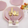 Other Event Party Supplies 50PCS Disposable Dinner Plate and Silverware Set Pink Purple Blue Wedding Birthday Tableware 230822