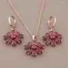 Necklace Earrings Set Luxury Trend Hanging For Women Fashion Red Zircon With 585 Rose Gold Color High Quality