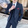 Brand Men 3 -delige pak panting Vest 2021 Business Slim Suits Sets Wedding Jurk Heren Plaid Formele slijtage Heren Blazers179c