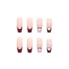 False Nails Nude Color Red Edge Press-on Nail Shiny Rhinestones Stylish Matching For Art Manicure Decoration