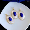 Colliers pendentifs Collier de lapis-lazuli naturel Collier de nacre Perle en argent sterling Plaqué or Boucles d'oreilles Premium Sense