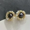 Stud Earrings ECHSUN14K Gold Covered Jewelry Natural Tahitian Black Pearl Handmade Big For Women