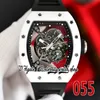 Z 055 Giappone Miyota Movimento automatico Mens orologio White Ceramic Case Skeleton Carlone Nero Anello interno Innello Cingcio di gomma 2023 Ultima versione Eternity Sport Orgelli da polso