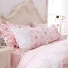 Sängkläder set bomullsblommor tryckt prinsessor sängkläder set tvillingstorlek rosa flickor spets ruffle duvet täcker sängklädda säng kjol