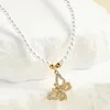 Pendant Necklaces Cute Butterfly Copper Inlay Zircon Imitation Pearl Necklace For Women Gold Color Collars Stainless Steel Clasp