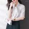 Camicette femminile Fashion Blusing Bloge Elegant White Bow Lace-Up Single Shorte Shorte Short Top Summer 2023 Office Lady Shirts Formal