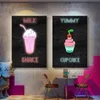 Neon Effect BURGER Poster DONUT SUSHI Fast Food Canvas Paintings Prints Wall Art Picture for Restaurant Kitchen Bar Club Home Decor Gift No Frame Wo6