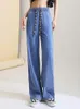 Jeans pour femmes Kalesty Y2K Pantalon Trashy Bleu Vintage Femmes Pour Femme Denim Taille Haute Rave Tenues À Lacets Pantalones