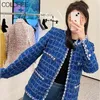 Damenjacken Luxusdesigner Blue Tweed Jacke Frauen Herbst Winter Vintage Oneck Wolle Mischung Coats Korean Abrigos de 230822