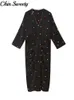 Basic Casual Dress S Dress Flower Baumwolle Stickerei gedruckte elegante Handgelenkshülle gegen Nacken plissierte weibliche 2023 Sommer Chic Lady Robe 230823