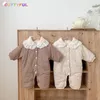 Rompers Cuttyful Baby Boys Girls Winter Fur Lining Kid Jumpsuits Floral Fleece Thicken Toddler Clothing 230823