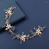 Hair Clips Bridal Jewelry Gold Color Headband Hairband Pearl Crystal Headpiece For Brides Women Headdress Headwear Wedding Accessories