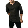 Camisetas para hombre Primavera Otoño Casual en casa Camiseta Color sólido Manga larga Cuello redondo Camisa con botones Tops