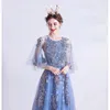 Vestido azul elegante Mãe mãe da noiva Minchada 3D Floral Lace Aplique Mangas curtas comprimento do piso vestidos de convidado de casamento personalizado no verão 403