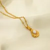 Hänghalsband Stylish Natural Stone Geometric Necklace for Women 18k Gold Plated rostfritt stål Twisted Chain Collar SMycken