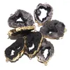 Pendentif Colliers Vendre Pierre Naturelle Tranche Noir Agates Irrégulière Double Trou Connecteur Bijoux Fabrication Bracelet Accessoires 5pcs