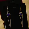 Kolczyki Dangle Creative Design Naturalne lapis lazuli długie geometryczne frędzle niebieskie Elegancka elegancka urok srebrna biżuteria