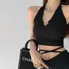 Frauen Tanks Frauen V-Ausschnitt Halfter Crop Top Heuld Out Weste 2023 Sommer koreanische Mode schlanke Schnürung Y2K-Stil Kleidung