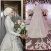 Gelin Peçe Varış Müslüman Netting Dantel Kenar Bir Katman Aplike Boncuklu Düğün Gelin Sargılar