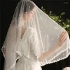 Veli da sposa perle con perline con pettine bordo in pizzo bianco velo da sposa accessori fatti a mano.