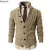 Herentruien Vintage Cardigans Men Cotton Sweater Lange mouw Heren Stand Kraag Losse vaste knop Toppen Fit Casual 230822