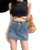 Nicho duplo abotoado uma linha saia jeans feminina verão estilo coreano simples menina atacado