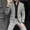 Costumes pour hommes 2023 Anglais Gentleman Version coréenne Slim Style britannique Business Tout Mode Mariage Hébergement Casual Plaid Blazer