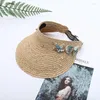 Ball Caps 202306-YL Ins Summer Drop Pearl Star Bead Raffia Grass Sun Protection Without Lady Visors Cap Women Leisure Hat