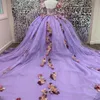 Lavendel glinsteren Quinceanera -jurk uit schouderkristal bloemen applique 3Dflower formele verjaardagsvestidos de 15 anos
