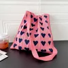 Shoulder Bags Japanese and Korean Wool Pink Love Folding Pleated Knit Bag Organ Shoulder Women's Shopping Bag