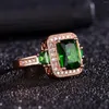 Wedding Rings S925 Silver Luxury Princess Square ingelegde Emerald Tourmaline kleurrijke schat gesloten ring mode en temperament