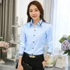 Chemisiers pour femmes chemises mode élégant bureau dame chemisier femmes décontracté blanc bleu chemise revers col à manches longues Style coréen bouton femme haut 230823