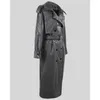 Damenleder 2023 Frauen Gürtel Doppelbrust losen Luxus -Mantel Frühling Herbst Lange coole schwarze PU -Trench -Mantel warme Jacke