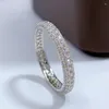Anillos de racimo Eternity Micro Pave Moissanite Diamond Ring Real 925 Sterling Silver Banda de boda para mujeres Hombres Joyería de compromiso
