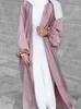 Ethnische Kleidung Türkei Satin Abaya Kimono Puffärmel Offen Abayas für Frauen Dubai 2023 Muslimische Hijab Kleid bescheidener islamischer Kaftan