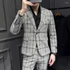 Costumes pour hommes 2023 Anglais Gentleman Version coréenne Slim Style britannique Business Tout Mode Mariage Hébergement Casual Plaid Blazer