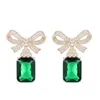 Dangle Earrings Light Luxury Senior Sense Ear Accessories Women's Dinner Match Zircon Bow Square Geometric Emerald