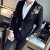 Mäns kostymer Blazers Gold Black Blazer Flower Print Party Wedding Festival Stylish For Men Stage Costumes Singers Slim Fit278b