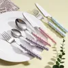 Ensembles de vaisselle 1pc mode en acier inoxydable céramique perle poignée couteau fourchette cuillère lumière luxe vaisselle de mariage fête cuisine couverts