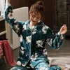 Dames slaapkleding winter warme flanel elegante vrouwen pyjamas lady bloemen patroon pyjama set vestir coral fleece pijamas mujer huis pak