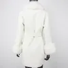 Женская меховая ложная мода настоящая пальто зимняя куртка Женщины натуральный воротник два слоя манжеты Кашемирные смеси шерсть теплое верхняя одежда 230822