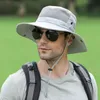 Beretten Outdoor UV Bescherming Zon Hoed voor mannen Bladbaar mesh emmer hoeden Zomer mannelijke brede rand Vissen Panama Caps 230822