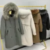 여자 모피 Utra Long Women Parkas 2023 Winter Real Collar Hooded Overcoat 탈착식 렉스 라이너 슬리브 wadded 재킷