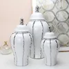 Ceramic Ginger Pot Vintage General Jar Gold and Silver Stripes Porcelain Handicraft Decoration Flower Vases Home Accessories HKD230823