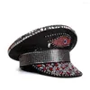 Boinas Mujeres Hombres Lujo Rhinestone Sombrero militar Ojo Sargento Capitán Festival Cumpleaños Parte Gallina Do