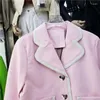 Dames lederen lente dames contrast kleur faux pu jas revers revers met één rijen lange mouwen groene roze witte slanke korte motorrijder met lange mouwen