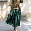 Rokken massieve kleur vouwen reis vakantie rok groen 2023 herfst zomer dames elastische taille katoen linnen vintage elegant