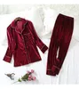 Women's Sleepwear 2PCS Sleep Set Velvet Pajamas Female Long Sleeve Shirt&Pants Spring Autumn Sexy Pijamas Suit Velour Casual Loose Home Wear