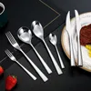 Vaisselle en acier inoxydable couteau à steak épaissi fourchette style européen vaisselle occidentale ensembles poignée carrée cuillère à dessert couverts HKD230812