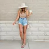 Jeans femininos Spring Summer Summer Hole Broken Bleached casual jeans women shorts bolsos de cintura alta calças curtas magras